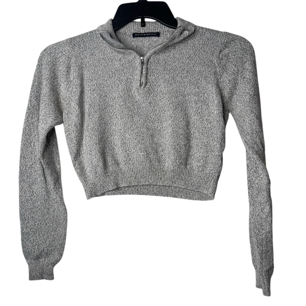 Brandy Melville Light Gray Zip-Up Sweater